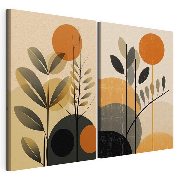 Lámina modular sobre lienzo Lámina modular sobre lienzo Dos imágenes de plantas y círculos (SKU: m30564)