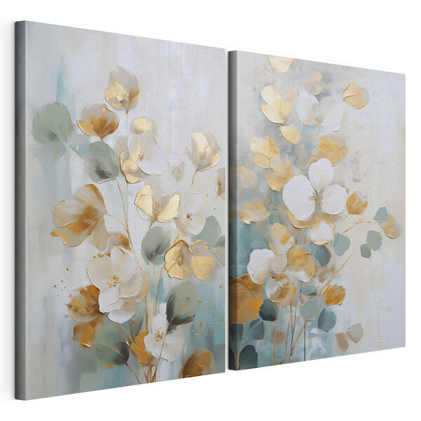 - Elegante composición floral en tonos suaves Lámina modular sobre lienzo - Elegante composición floral en tonos suaves
