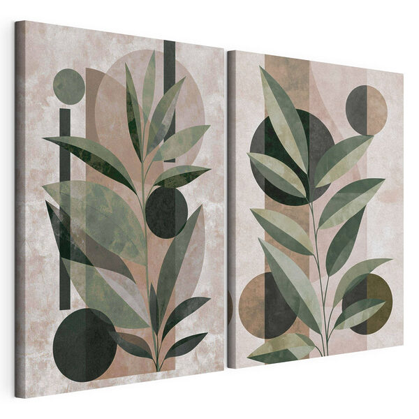Lámina modular sobre lienzo - Elegantes hojas entrelazadas con formas geométricas (SKU: m30544) Lámina modular sobre lienzo Lámina modular sobre lienzo - Elegantes hojas entrelazadas con formas geométricas (SKU: m30544)
