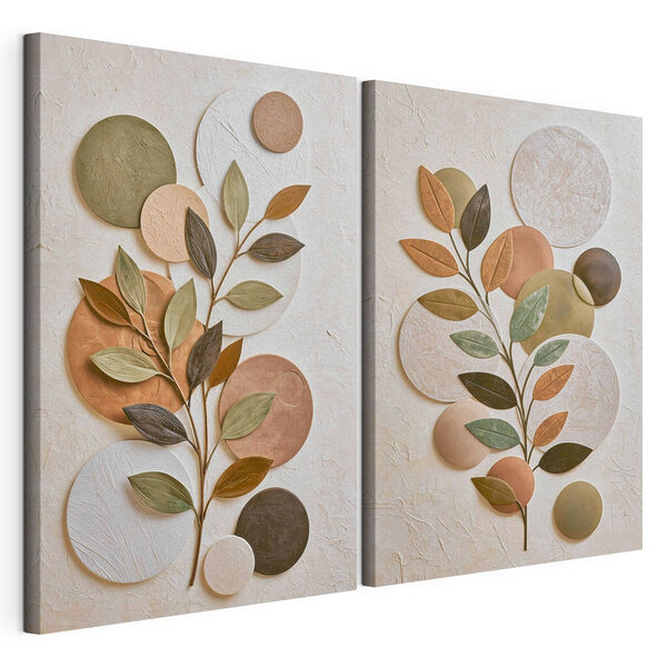 Lámina modular sobre lienzo Lámina modular sobre lienzo Collage de una planta con hojas y círculos (SKU: m30529)