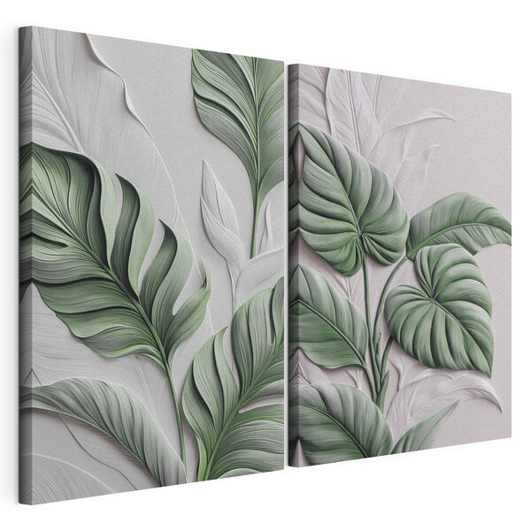 Lámina modular sobre lienzo - Hojas frondosas en un diseño armonioso (SKU: m30528) Lámina modular sobre lienzo Lámina modular sobre lienzo - Hojas frondosas en un diseño armonioso (SKU: m30528)