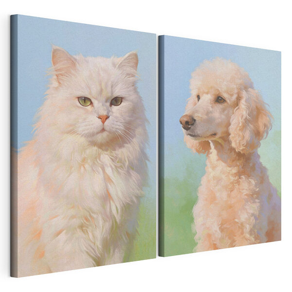 Un gato y un perro mirando a la cámara Lámina modular sobre lienzo Un gato y un perro mirando a la cámara