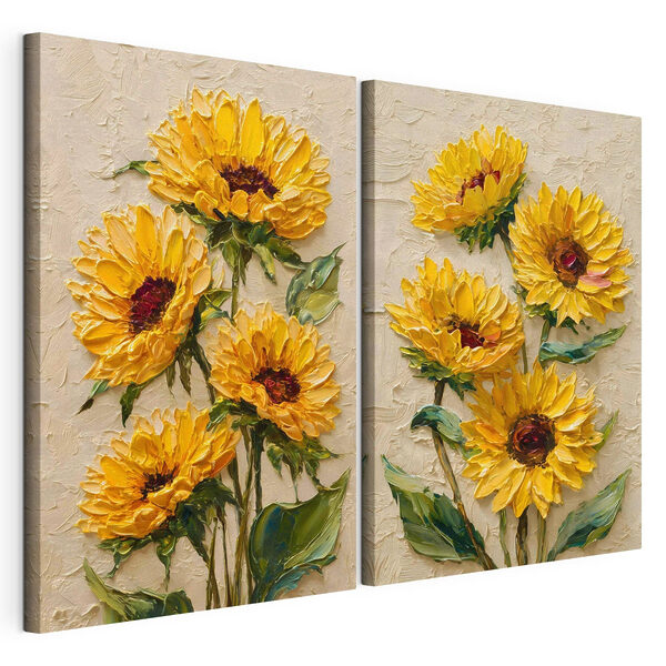 Girasoles de colores vivos en plena floración Lámina modular sobre lienzo Girasoles de colores vivos en plena floración