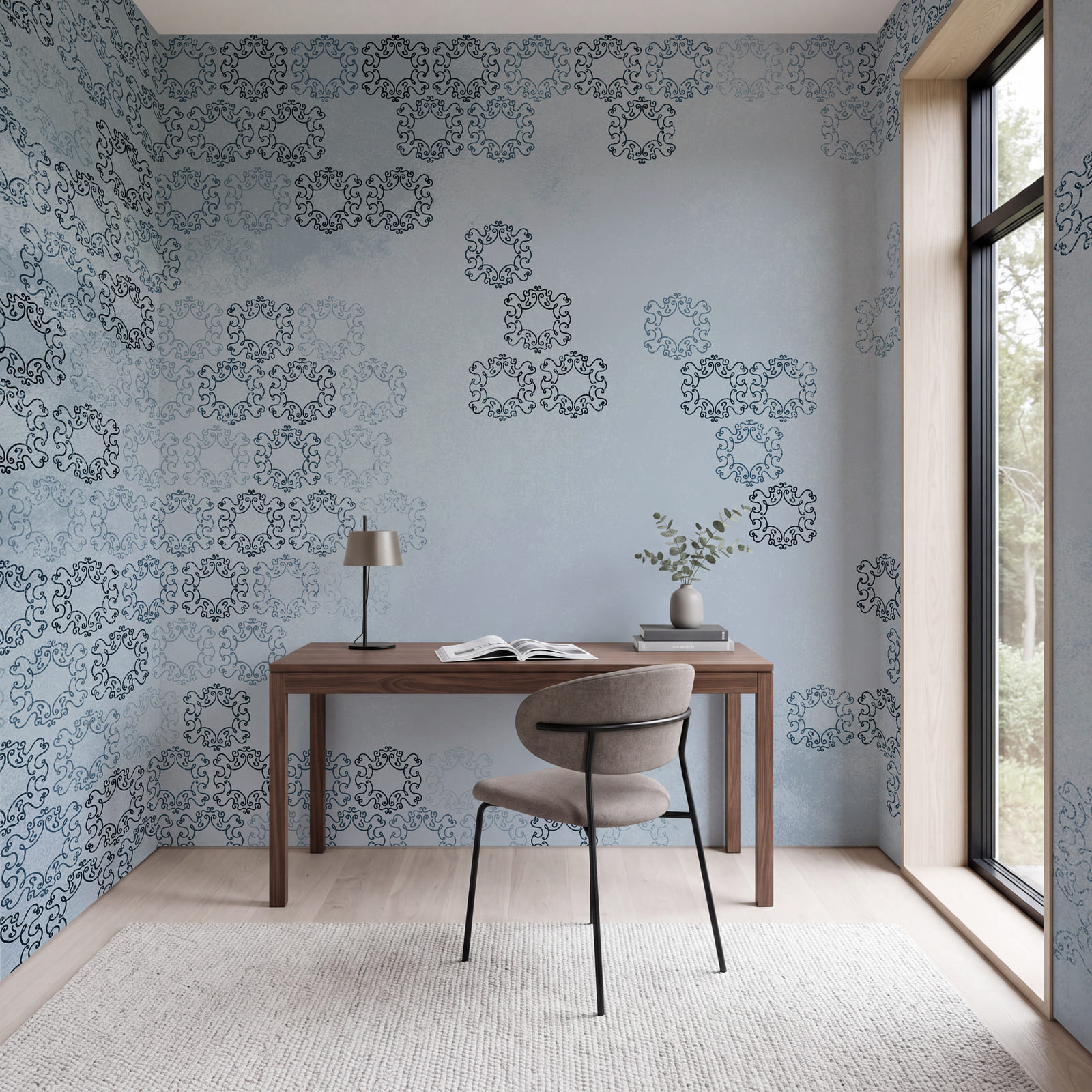 Fondo azul con motivos en blanco y negro Fondo azul con motivos en blanco y negro