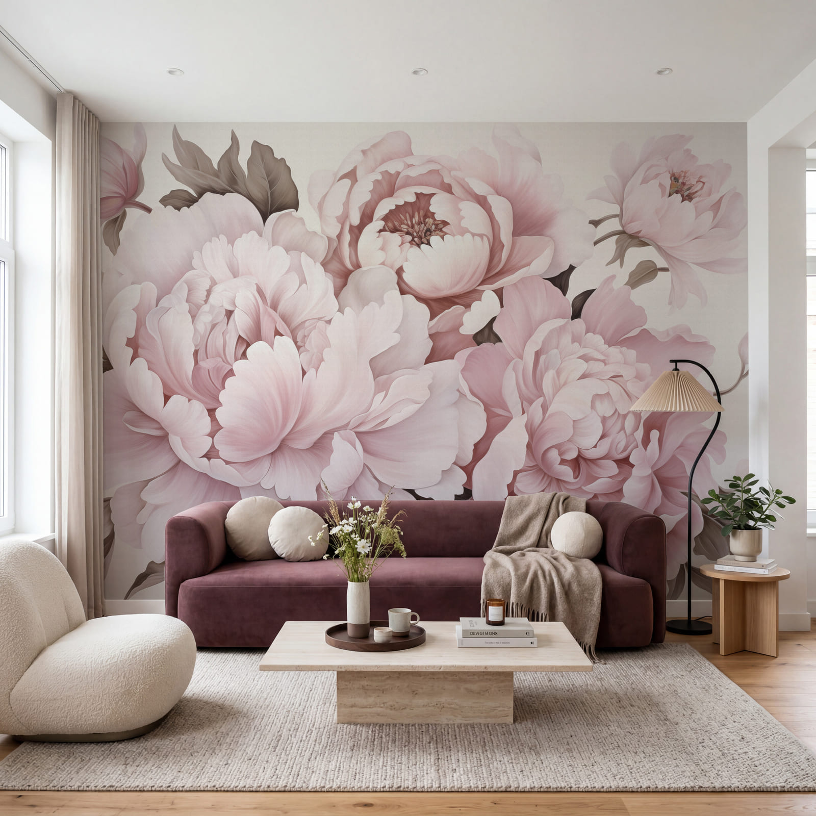 Peonías de un suave tono rosado en plena floración Peonías de un suave tono rosado en plena floración