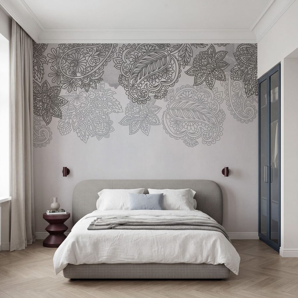 Fondo gris y blanco con diseño de paisley Fondo gris y blanco con diseño de paisley
