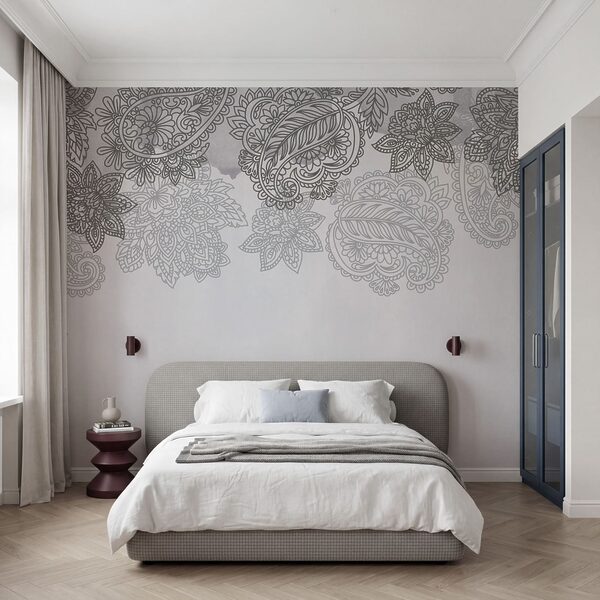 Fondo gris y blanco con diseño de paisley Fondo gris y blanco con diseño de paisley