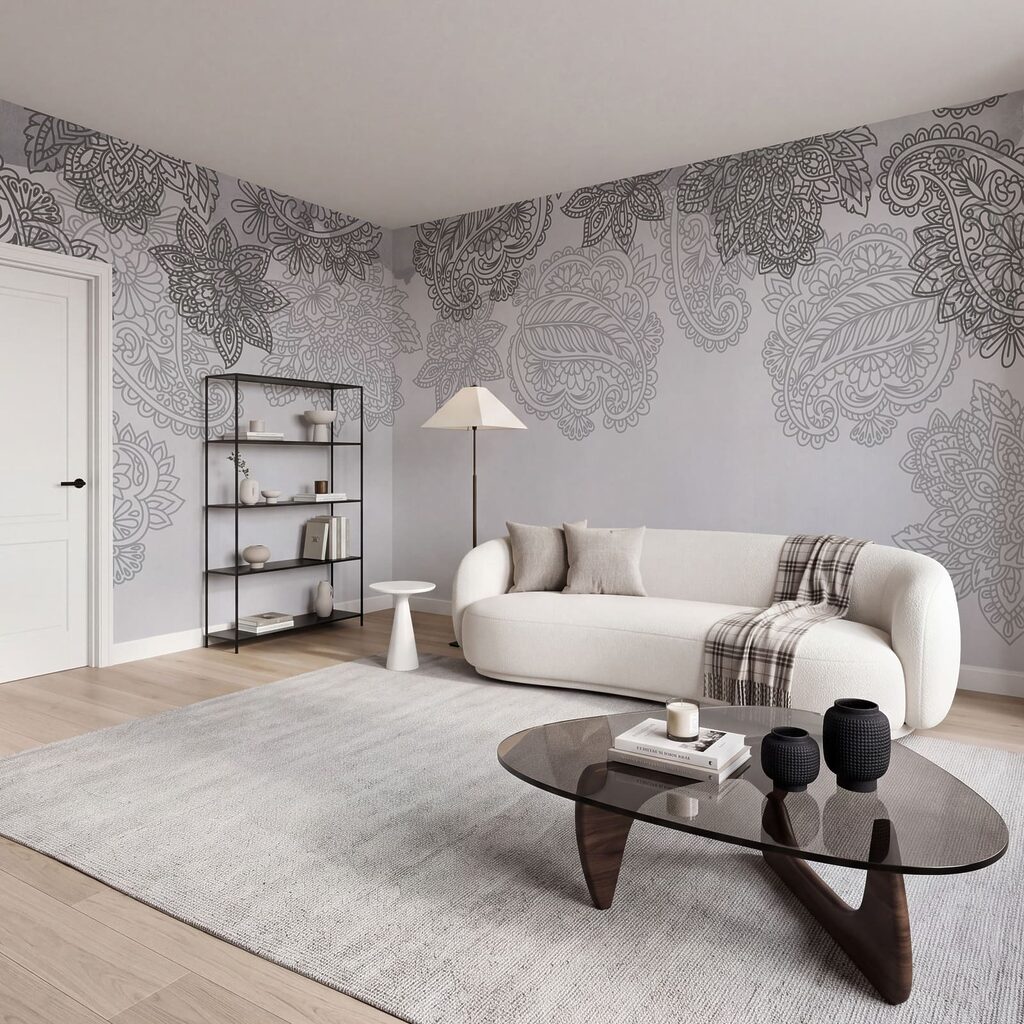 Fondo gris y blanco con diseño de paisley Fondo gris y blanco con diseño de paisley