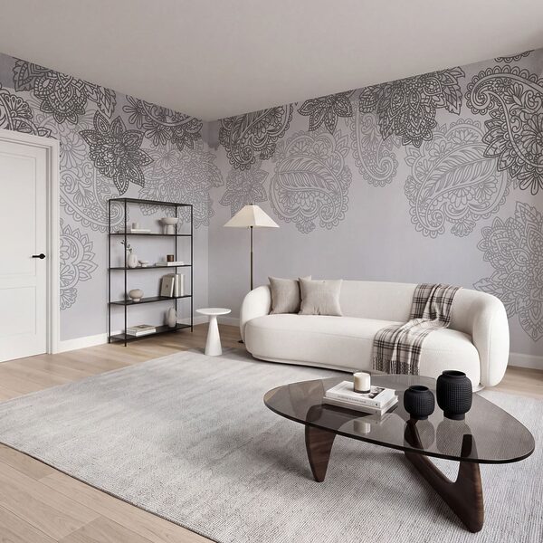 Fondo gris y blanco con diseño de paisley Fondo gris y blanco con diseño de paisley
