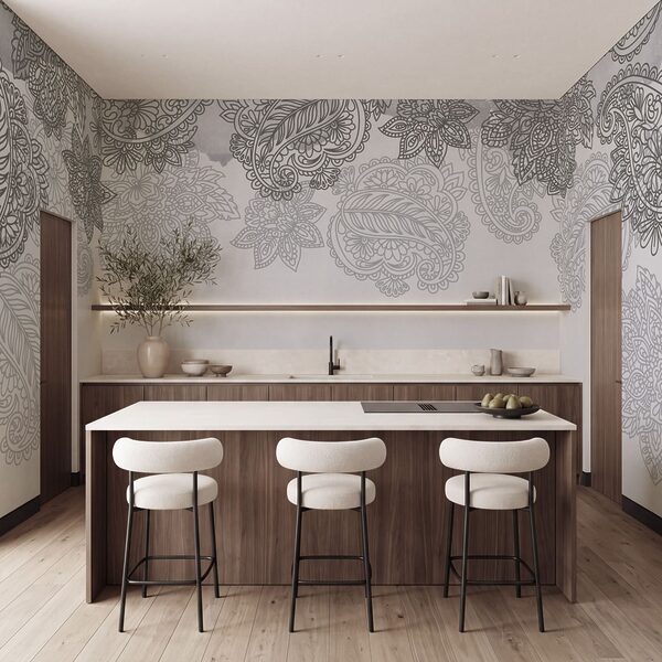 Fondo gris y blanco con diseño de paisley Fondo gris y blanco con diseño de paisley