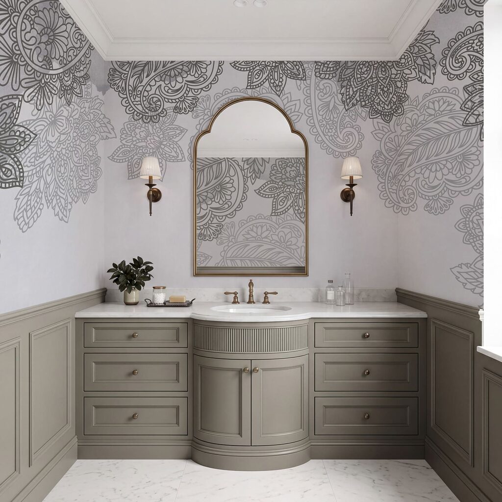 Fondo gris y blanco con diseño de paisley Fondo gris y blanco con diseño de paisley