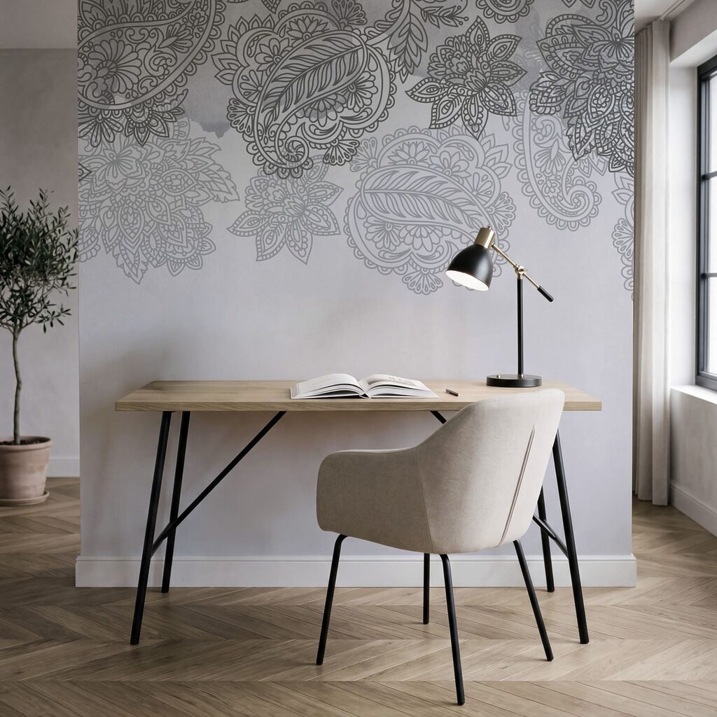 Fondo gris y blanco con diseño de paisley Fondo gris y blanco con diseño de paisley