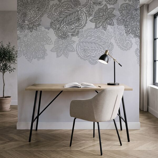 Fondo gris y blanco con diseño de paisley Fondo gris y blanco con diseño de paisley