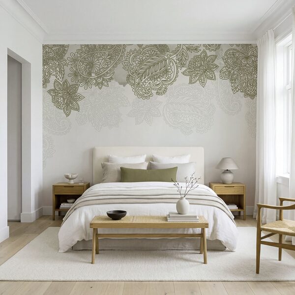 Fondo blanco con un motivo de hojas y flores Fondo blanco con un motivo de hojas y flores