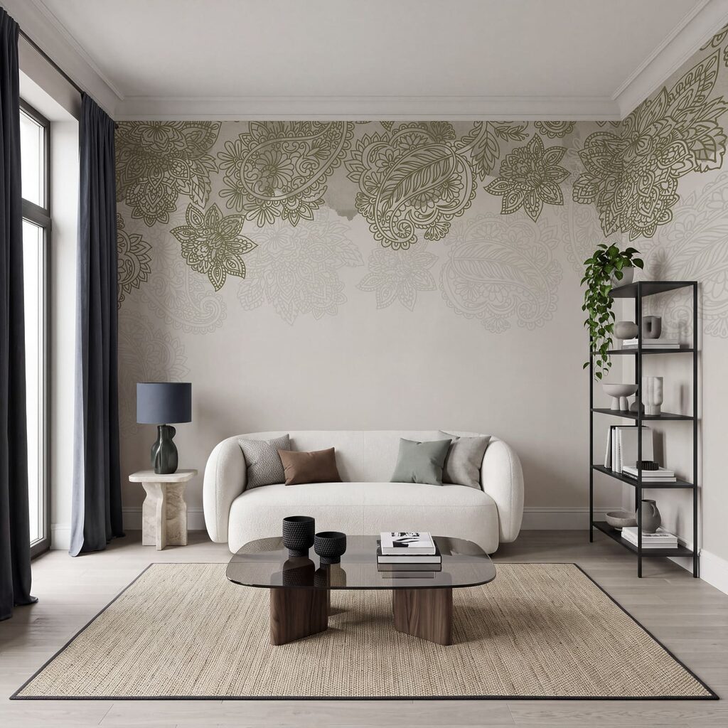 Fondo blanco con un motivo de hojas y flores Fondo blanco con un motivo de hojas y flores