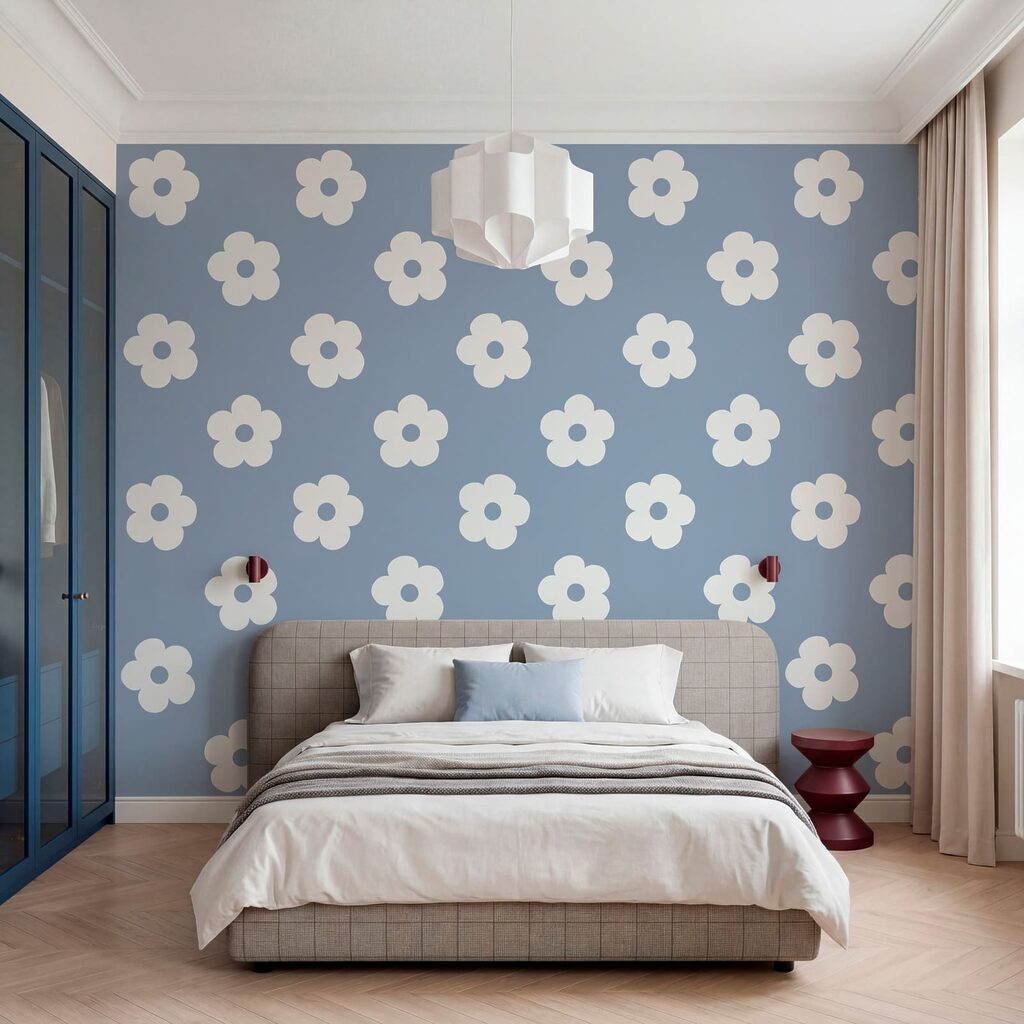 Diseño de flores blancas sobre fondo azul Diseño de flores blancas sobre fondo azul