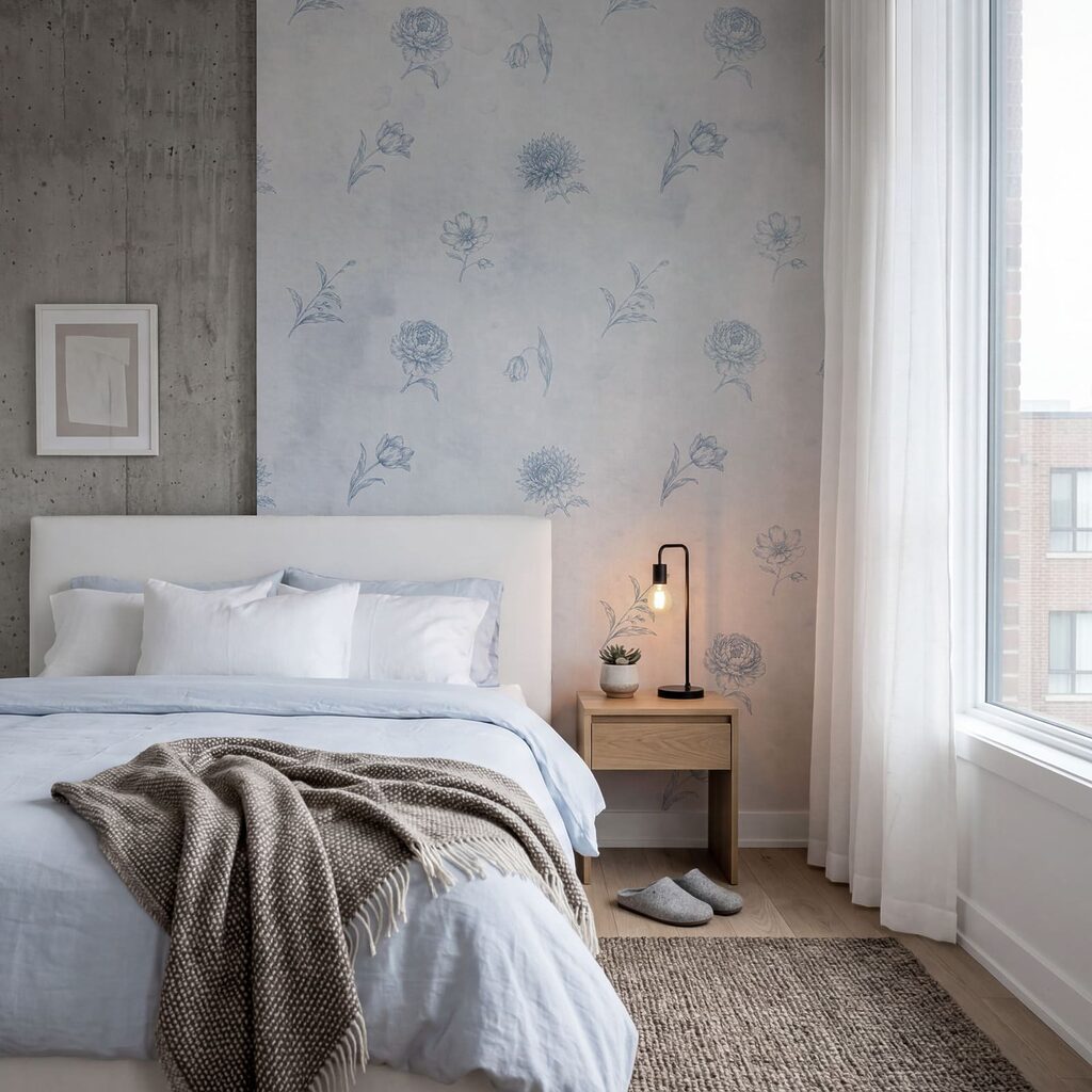 Diseño floral en azul y blanco