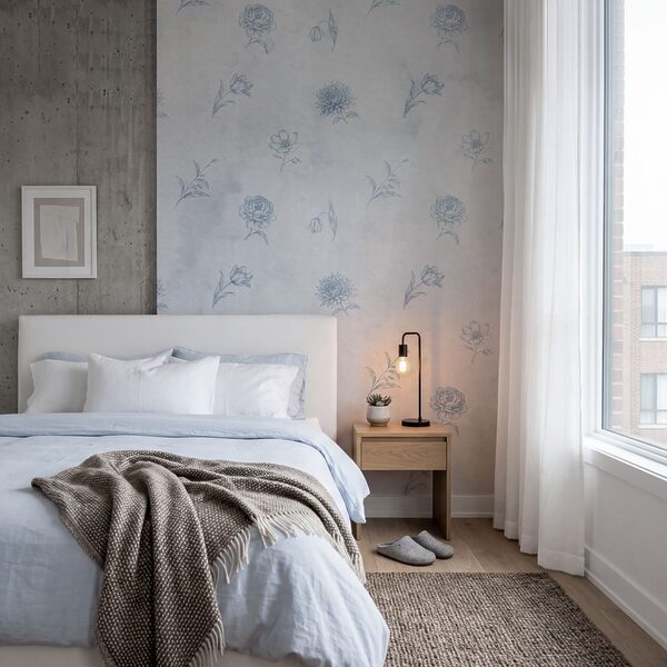 Diseño floral en azul y blanco