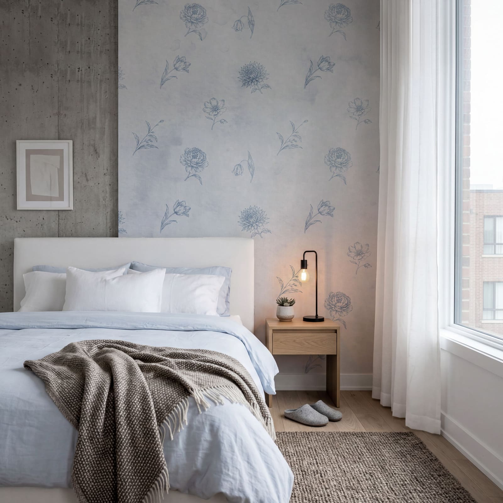 Diseño floral en azul y blanco