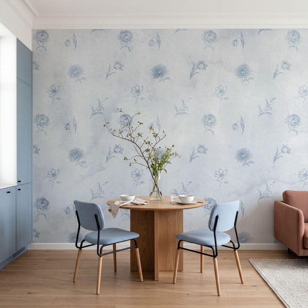 Diseño floral en azul y blanco