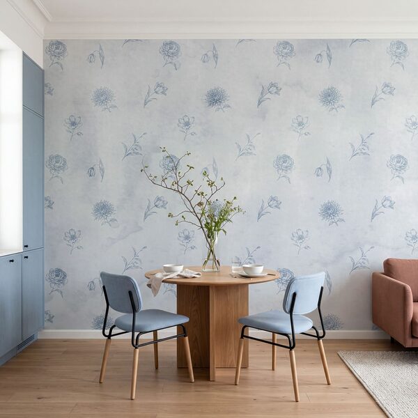Diseño floral en azul y blanco