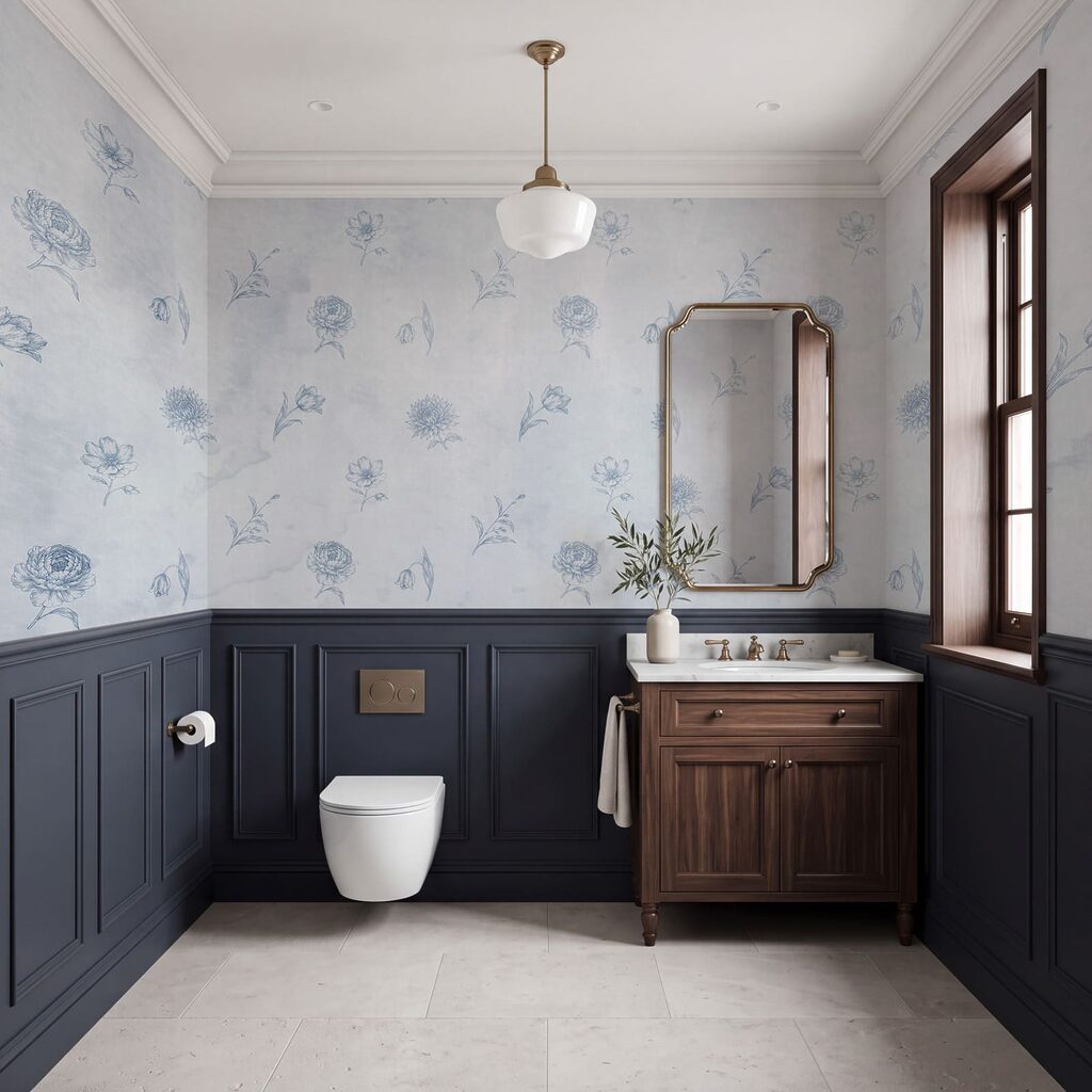 Diseño floral en azul y blanco