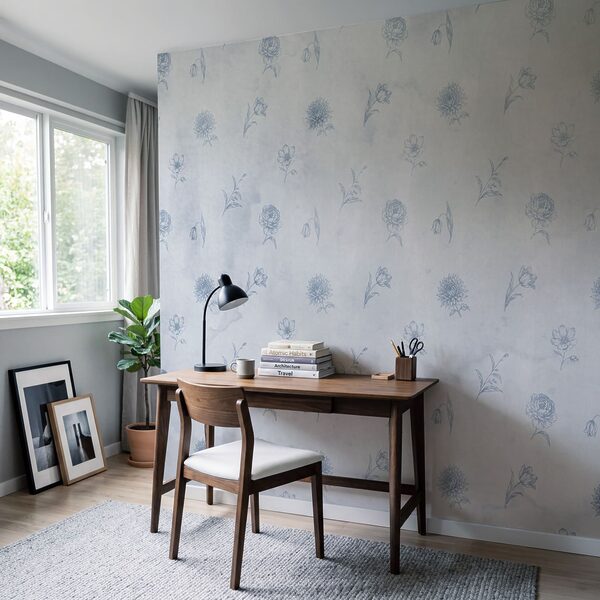 Diseño floral en azul y blanco