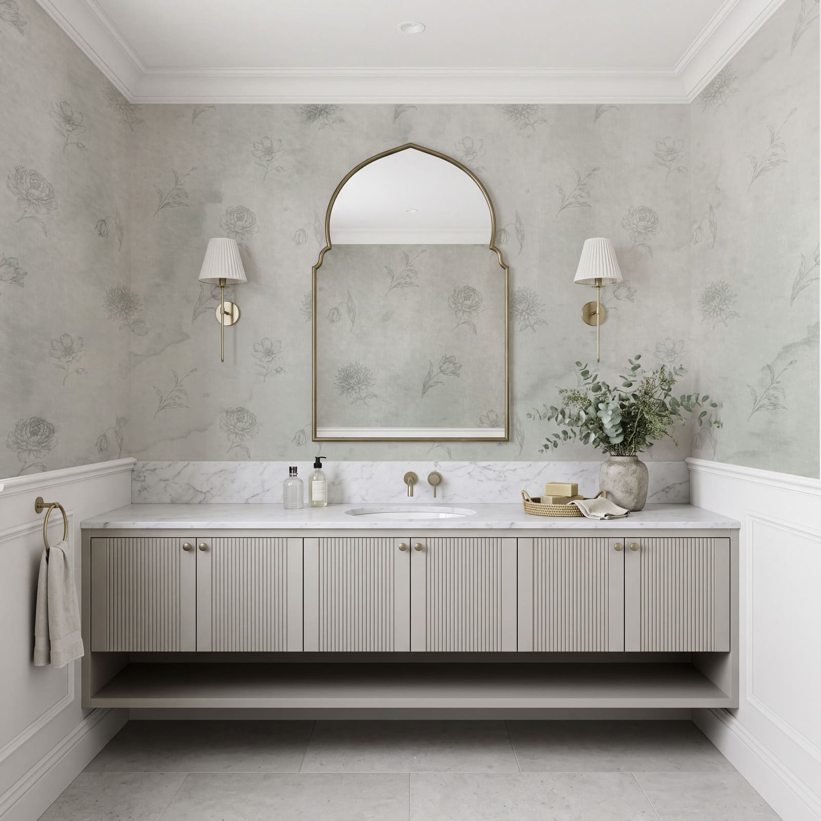 Diseño floral en blanco y gris