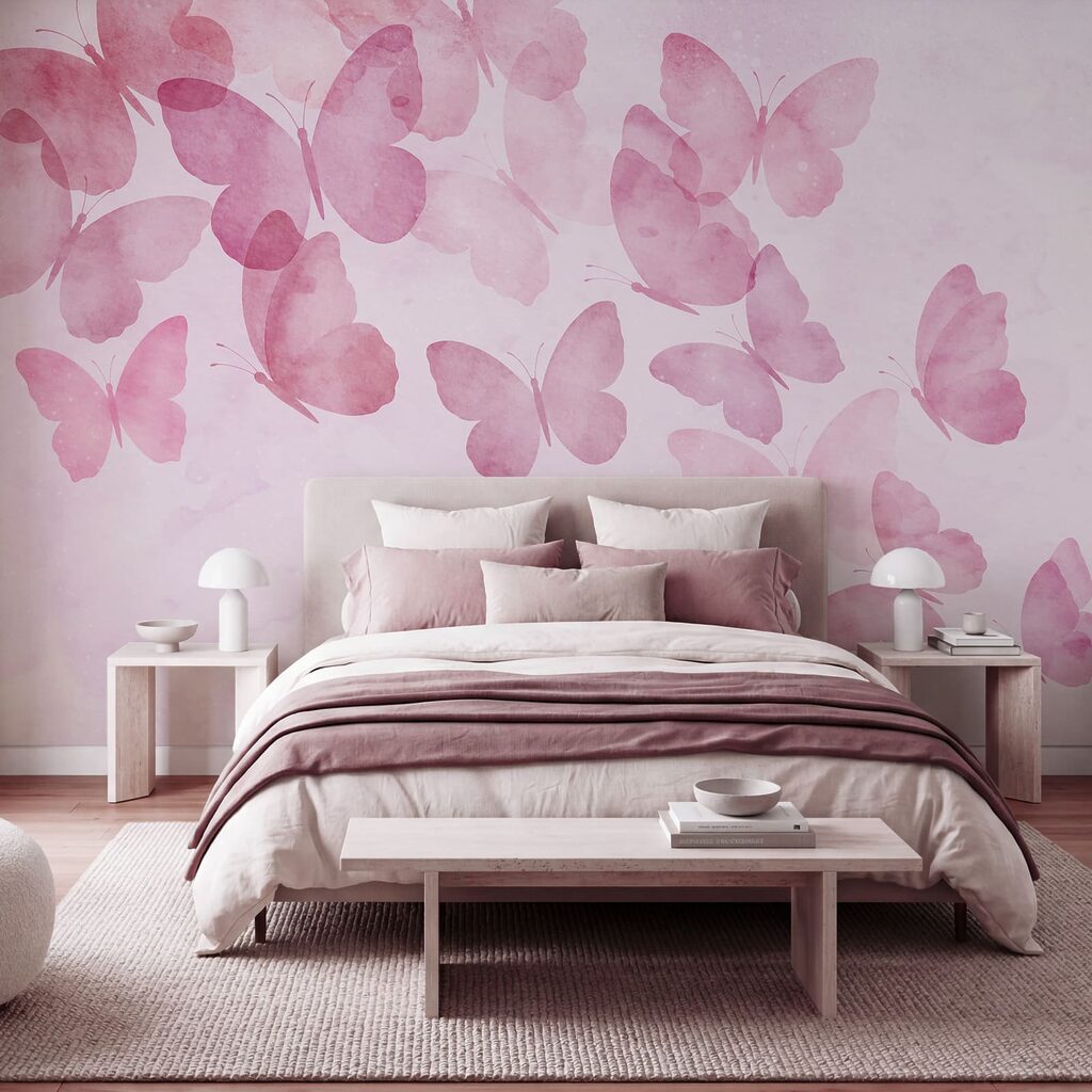 Grupo de mariposas sobre un fondo rosa Grupo de mariposas sobre un fondo rosa