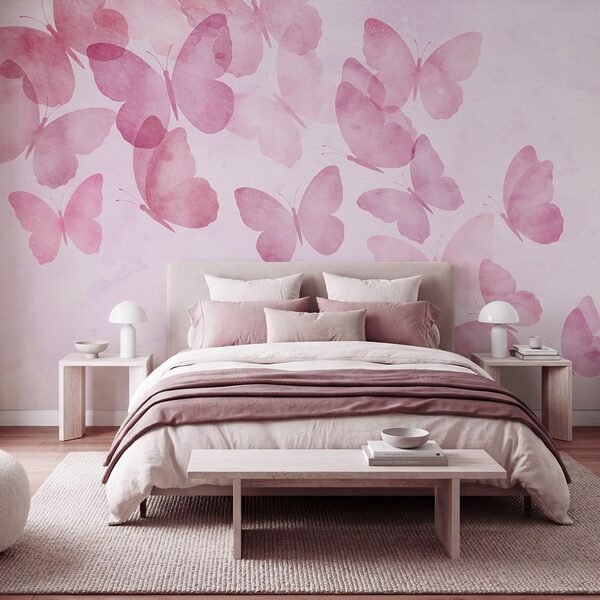 Grupo de mariposas sobre un fondo rosa Grupo de mariposas sobre un fondo rosa
