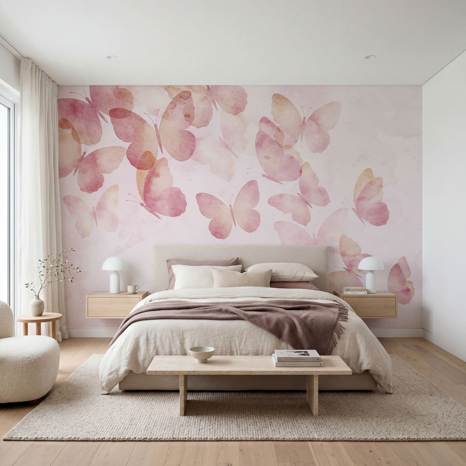 Grupo de mariposas sobre un fondo rosa Grupo de mariposas sobre un fondo rosa
