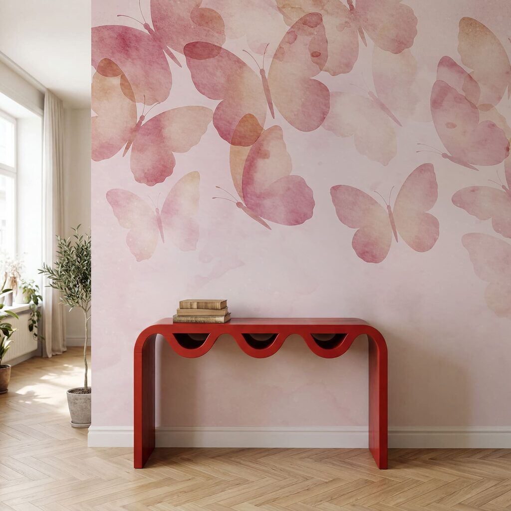 Grupo de mariposas sobre un fondo rosa Grupo de mariposas sobre un fondo rosa