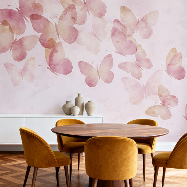 Grupo de mariposas sobre un fondo rosa Grupo de mariposas sobre un fondo rosa