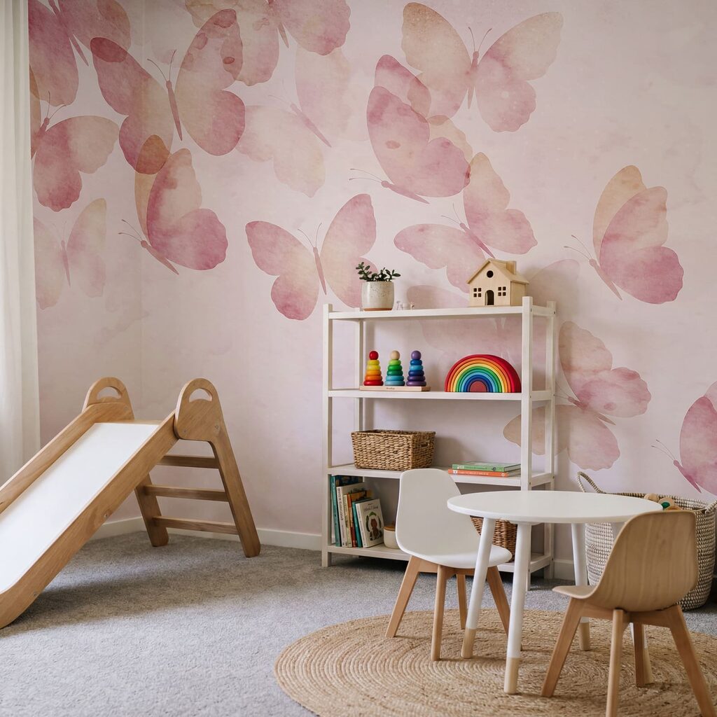 Grupo de mariposas sobre un fondo rosa Grupo de mariposas sobre un fondo rosa