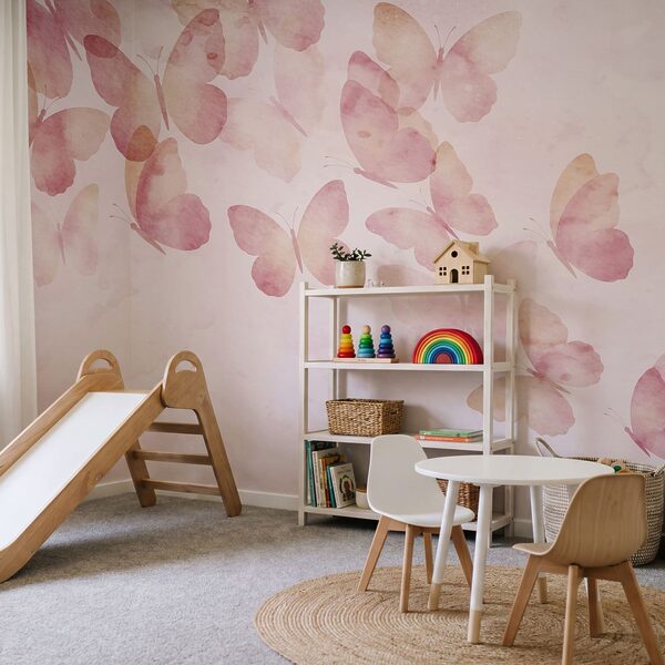 Grupo de mariposas sobre un fondo rosa Grupo de mariposas sobre un fondo rosa