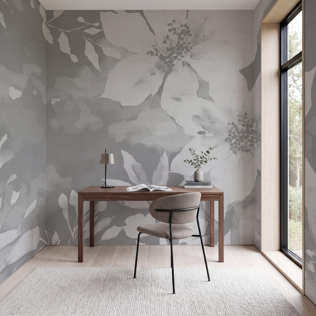 Flores blancas sobre un fondo gris