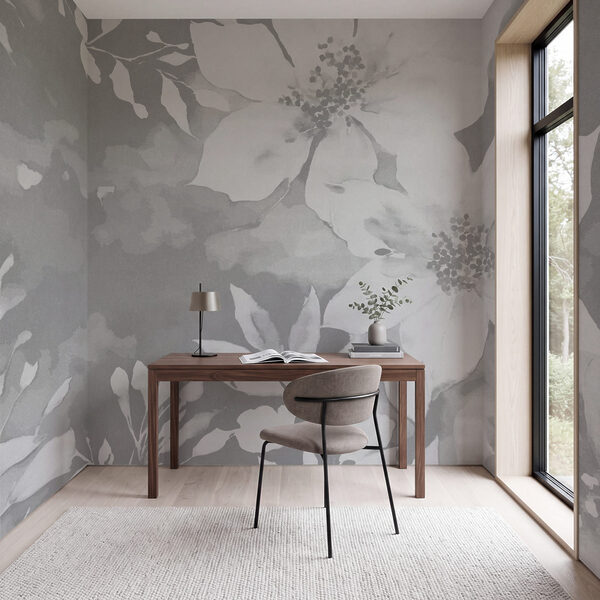 Flores blancas sobre un fondo gris