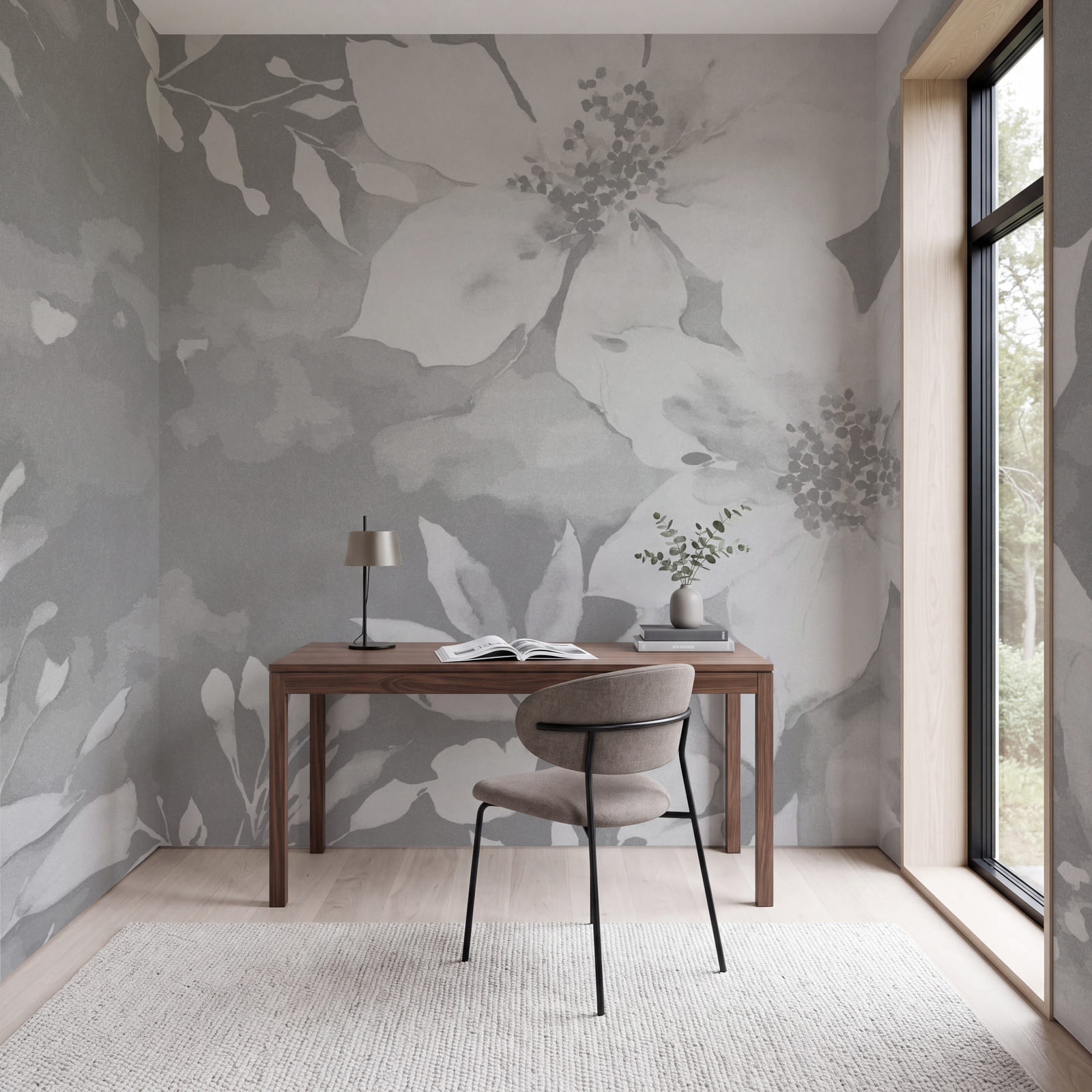 Flores blancas sobre un fondo gris