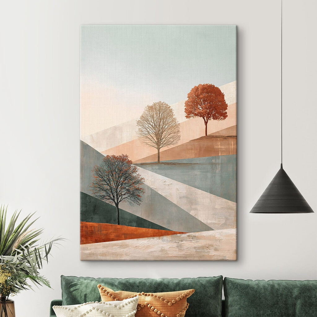 Painting of trees on a hill