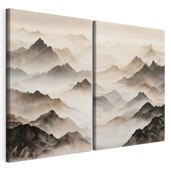 Collage de montañas con niebla Lámina modular sobre lienzo Collage de montañas con niebla