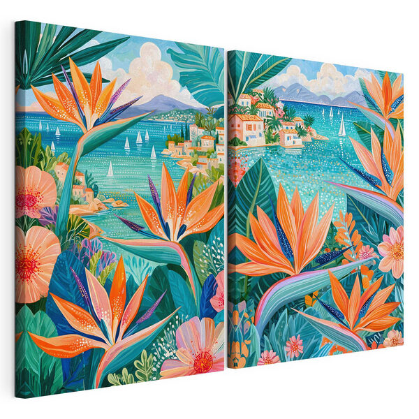 Collage de flores y plantas Lámina modular sobre lienzo Collage de flores y plantas