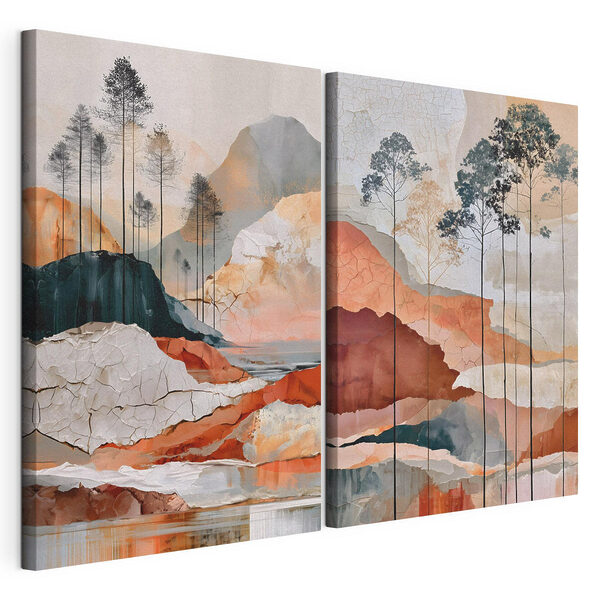 Cuadro de un paisaje con árboles y agua Lámina modular sobre lienzo Cuadro de un paisaje con árboles y agua