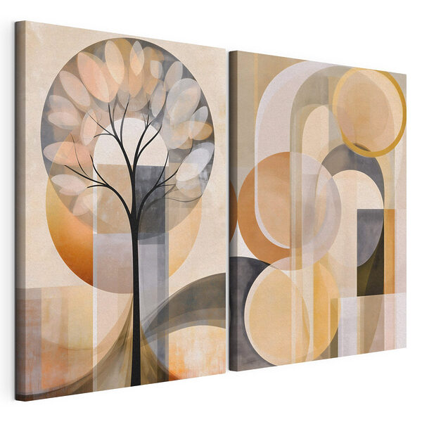Árbol con círculos y líneas Lámina modular sobre lienzo Árbol con círculos y líneas