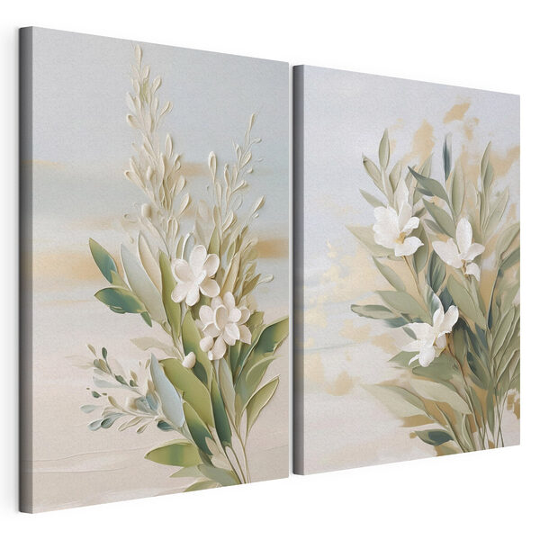 Pintura de flores y hojas Lámina modular sobre lienzo Pintura de flores y hojas