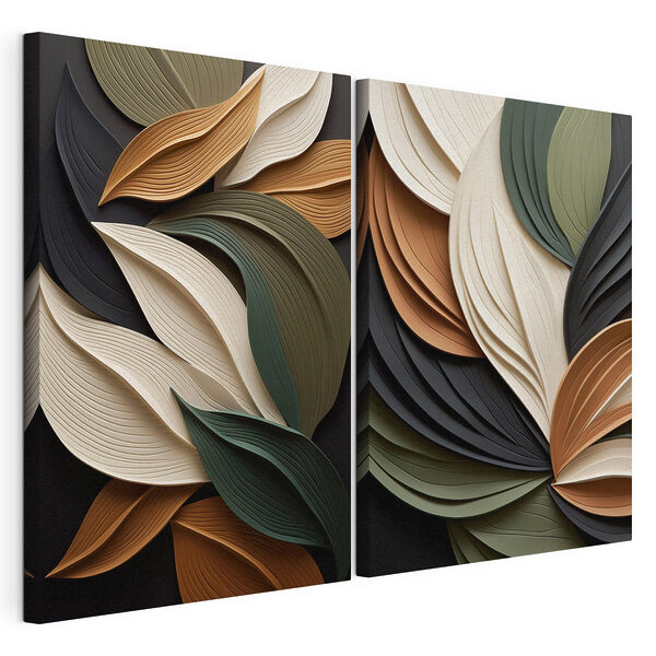 Diseño de hojas superpuestas inspirado en la naturaleza Lámina modular sobre lienzo Diseño de hojas superpuestas inspirado en la naturaleza