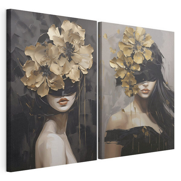 Cuadro de una mujer con flores en la cabeza Lámina modular sobre lienzo Cuadro de una mujer con flores en la cabeza