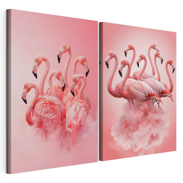 Grupo de flamencos entre las nubes Lámina modular sobre lienzo Grupo de flamencos entre las nubes