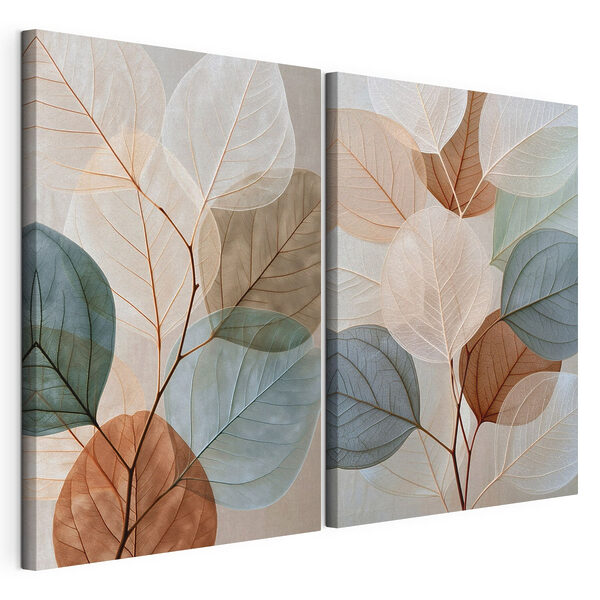 Lámina modular sobre lienzo Hojas delicadas en colores suaves