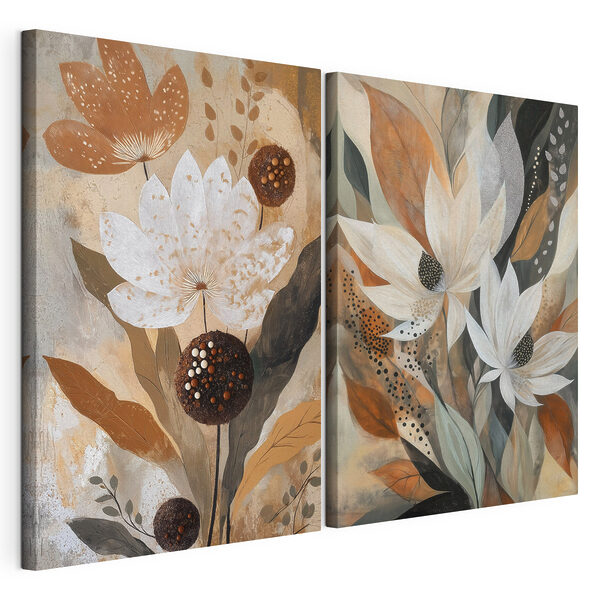 Lámina modular sobre lienzo Pintura de flores y hojas