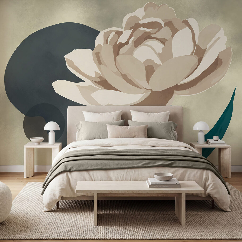 Flor blanca con hojas verdes